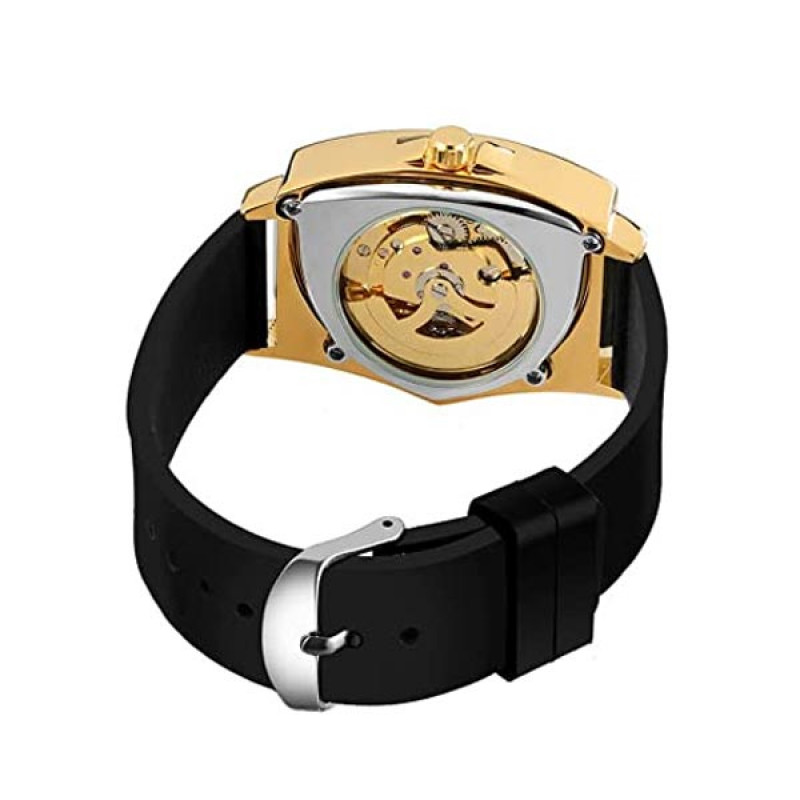 Forsining Automatic Mechanical Skeleton Traingle Analog Rubber Band Men's Watch - WRG8243